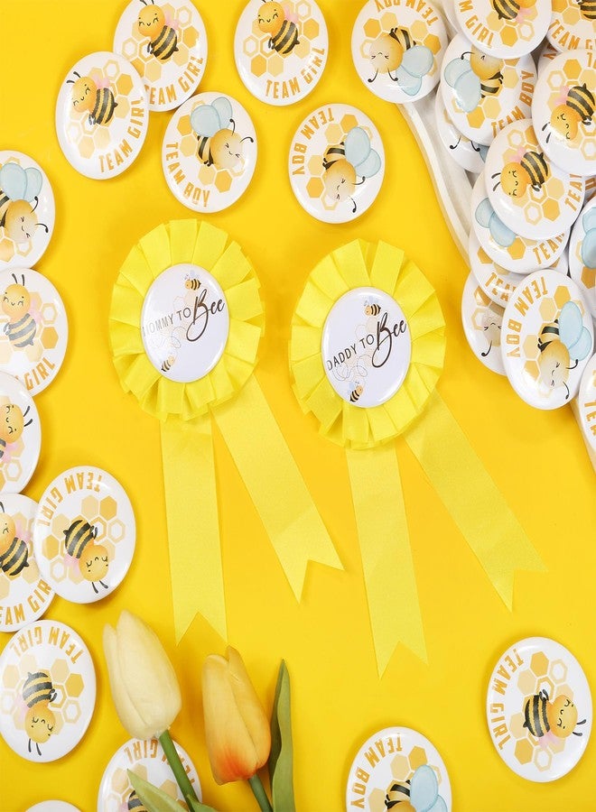Ohmique What Will Baby Bee Gender Reveal Decorations - Mommy to Be and Daddy to Be Tinplate Badge with 50 Pcs Team Boy Team Girl Pins for Bee Gender Reveal Decorations, He or She Baby Shower Party Supplies - Image 3